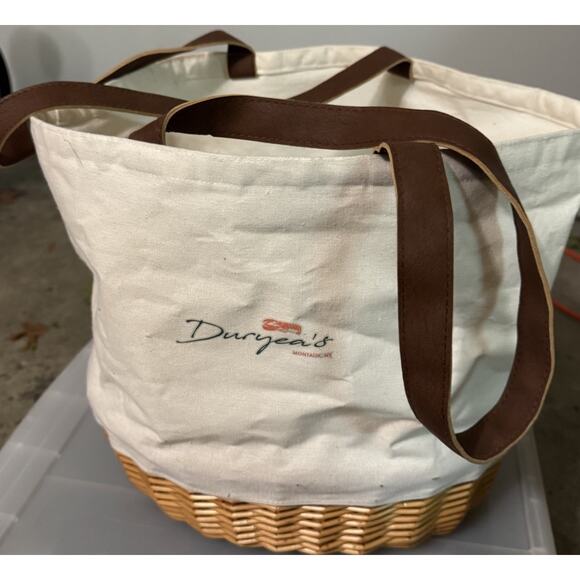 Picnic Time Coronado Canvas & Willow Basket Tote Duryea’s Montauk Logo - Picture 1 of 11